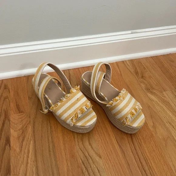 Lulus Espadrille Platform Sandals Daphnie Yellow and Beige Striped Espadrilles - Picture 2 of 3